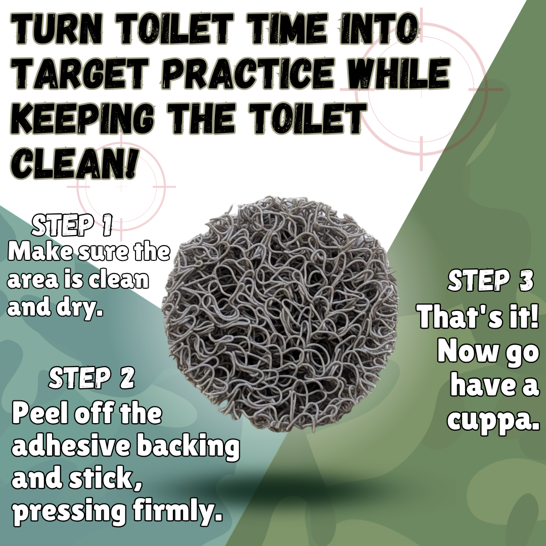 a close up of the grey circle pee patch along with steps on how to apply the patch correctly