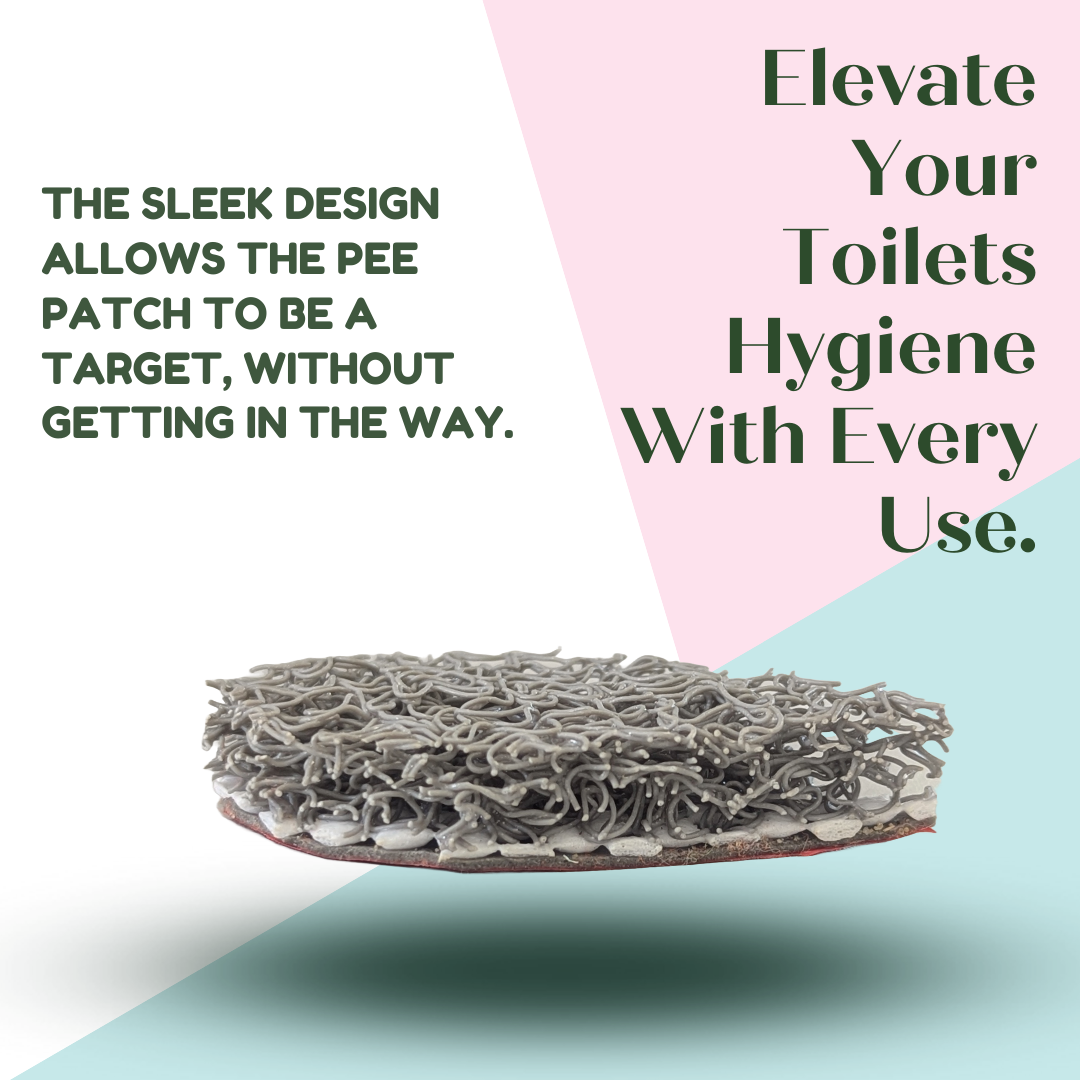 Close-up of the Pee Patch, demonstrating its durable, mould-resistant surface designed to reduce splashback and mess.